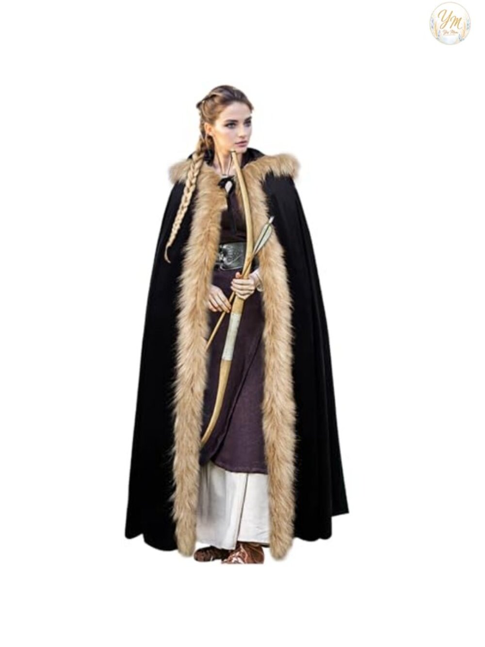 Faux Fur & Velvet Medieval Hooded Cloak Viking Cape